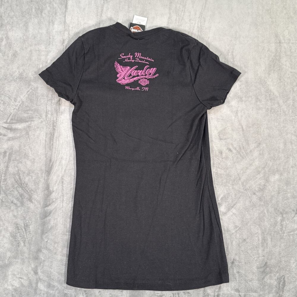 Harley-Davidson Shirt Womens Medium Black Bar Shield LogoStudded Tee Top - Picture 4 of 9